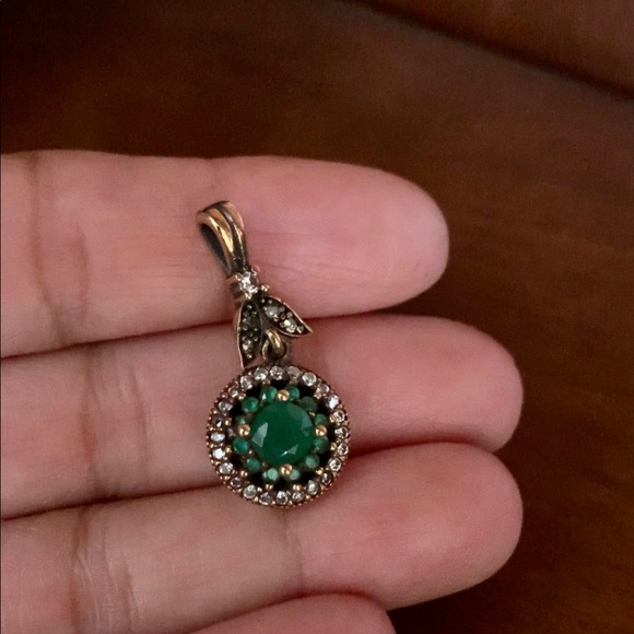 Emerald Topaz Round Silver Pendant Roxelana Antique Style - Picture 1 of 9